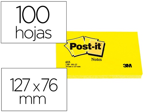 [8874] Bloc de notas adhesivas quita y pon post-it 76x127 mm con 100 hojas 655