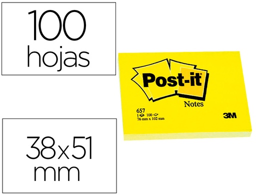 [8872] Bloc de notas adhesivas quita y pon post-it 38x51 mm con 100 hojas 653e