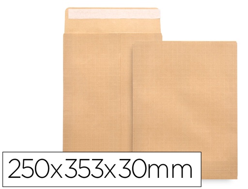 [6207] Sobre liderpapel bolsa fuelle kraft 250x353x30 mm solapa tira de silicona papel 120gr cajade 50 unidades