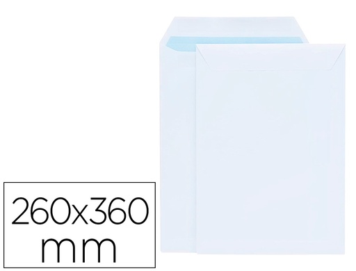 [6204] Sobre liderpapel bolsa blanco 260x360 mm solapa tira de silicona papel offset 100 gr caja de 250 unidades