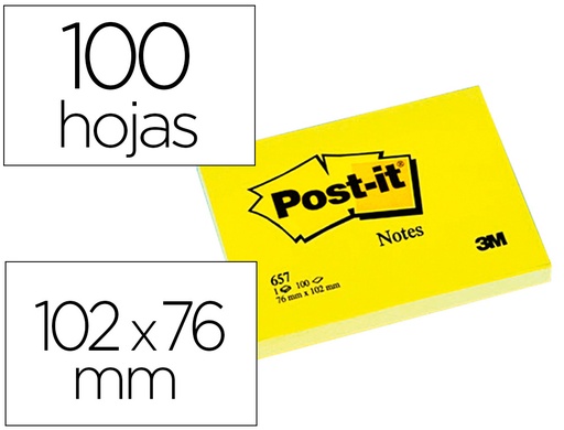 [720] Bloc de notas adhesivas quita y pon post-it 76x102 mm con 100 hojas 657