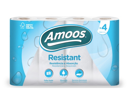 [171067] Papel de cocina amoos 2 capas 100 mm diametro x 224 mm alto 42g/m2 36 servicios paquete de 4 rollos