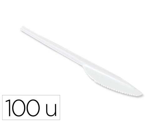 [169236] Cuchillo de plastico blanco reutilizable paquete de 100 unidades