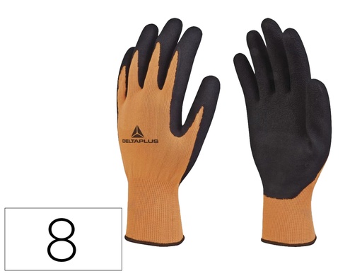 [167249] Guantes deltaplus poliester impregando latex palma y dedos naranja fluor/negro talla 8