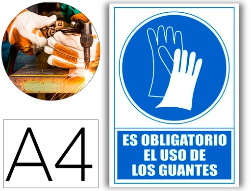 [160675] Pictograma archivo 2000 obligatorio uso de guantes pvc azul luminiscente 210x297 mm