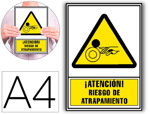 [160670] Pictograma archivo 2000 atencion riesgo de atrapamiento pvc amarillo luminiscente 210x297 mm