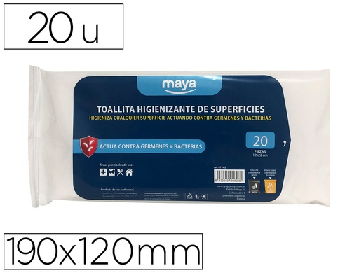 [159502] Toallita desinfectante para superficies medidas 190 x 120 mm pack 20 unidades