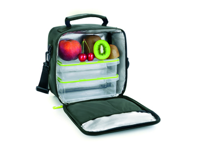 [155925] Bolsa porta alimentos ibili lunch away green termica asa 2 recipientes tapa hermetica y bandeja 22x22x12 cm