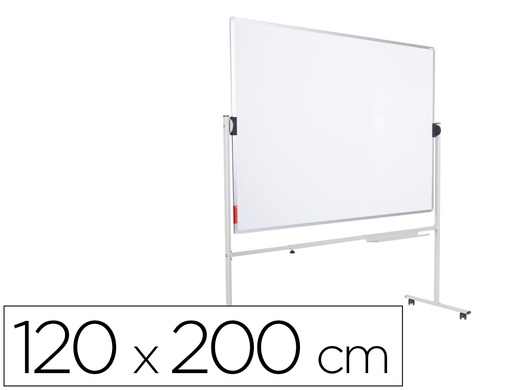 [169525] Pizarra blanca rocada acero vitrificado magnetico marco aluminio doble cara volteable 120x200 cm