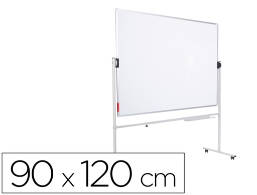 [169522] Pizarra blanca rocada acero vitrificado magnetico marco aluminio doble cara volteable 90x120 cm