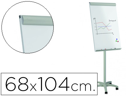 [79552] Pizarra blanca rocada para conferencias metalica lacada magnetica con ruedas 68x104 cm