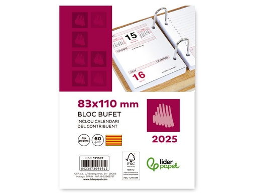 [171537] Bloc bufete liderpapel 2025 80x110 mm papel 80 gr texto en catalan