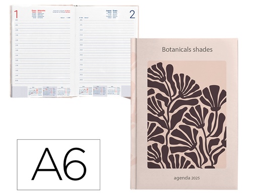 [170542] Agenda encuadernada liderpapel nomi a6 2025 día página flores papel 70 gr