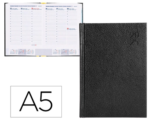 [170473] Agenda encuadernada liderpapel corfu a5 2025 semana vista negro papel 60 gr