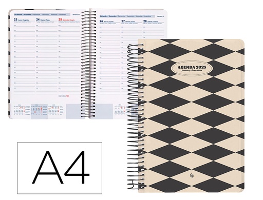 [170383] Agenda espiral liderpapel classic a4 2025 semana vista blanco y negro 1 papel 70 gr