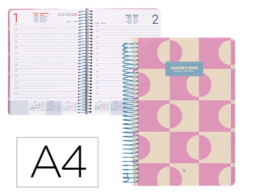 [170377] Agenda espiral liderpapel classic a4 2025 dia pagina rosa papel 70 gr