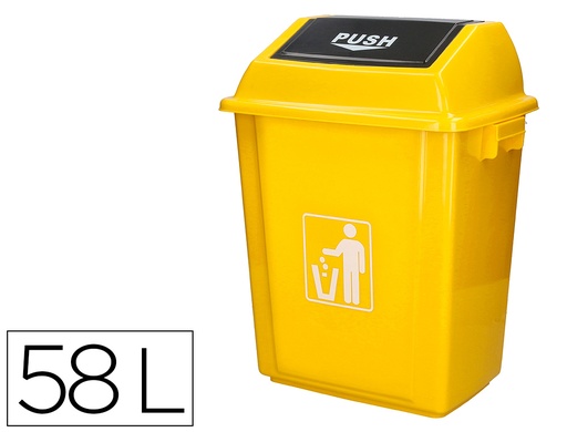 [166538] Papelera contenedor q-connect plastico con tapa de balancin 58 litros amarillo 470x330x760 mm