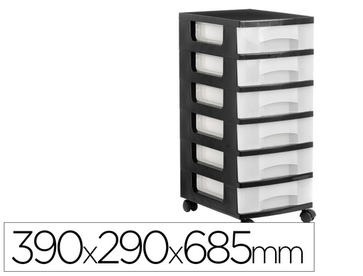 [165091] Cajonera archivo 2000 6 cajones transparente carcasa negra 6 litros con ruedas 390x290x685 mm