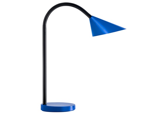 [154383] Lampara de escritorio unilux sol led 4w brazo flexible abs y metal azul base 14 cm diametro