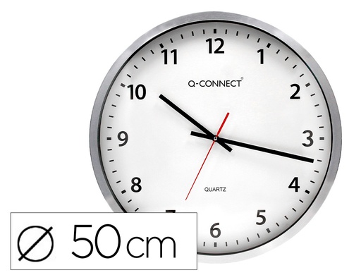 [153909] Reloj q-connect de pared plastico oficina redondo 50 cm marco cromado