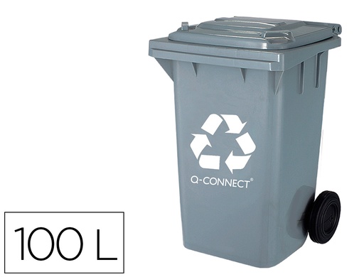 [72484] Papelera contenedor q-connect plastico gris para desechos en general 100 l con tapa y ruedas 750x470x370 mm