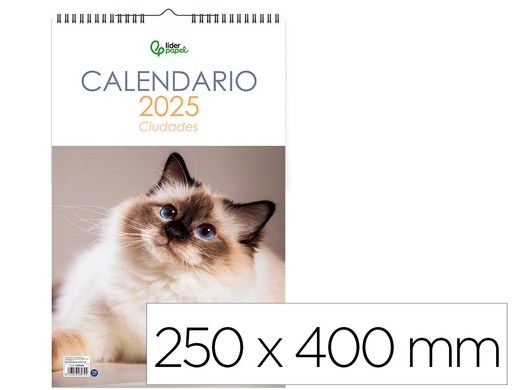 [170644] Calendario espiral pared liderpapel imagenes gatos 2025 para escribir 25x40 cm papel 157 gr