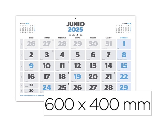 [170633] Calendario pared liderpapel clasico 2025 lomo engomado 60x40 cm papel 105 gr