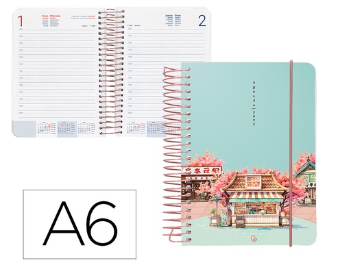 [170374] Agenda espiral liderpapel santorini a6 2025 dia pagina cherry blossoms papel 60 gr