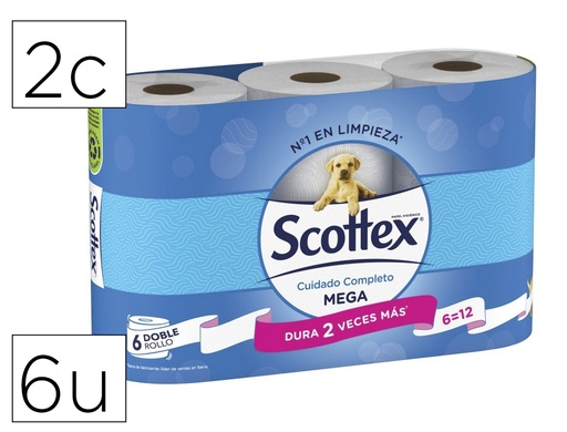 [70001] Papel higienico scottex megarrollo doble largo 2 capas paquete de 6 rollos