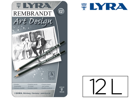 [52741] Lapices de grafito lyra rembrand art design caja de 12 graduaciones 6b-5b-4b-3b 2b-b-hb-f-h-2h-3h-4h