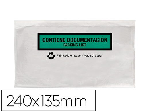 [169169] Sobre autoadhesivo q-connect portadocumentos multilingue 240x135 mm sin ventana 100% papel paquete de 100 unidades