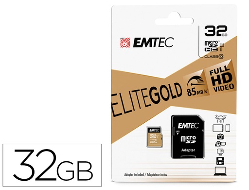 [166613] Memoria sd micro emtec class 10 gold con adaptador 32 gb