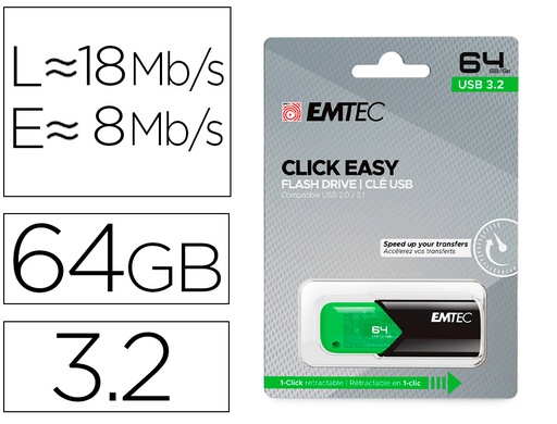 [166610] Memoria emtec usb 3.2 click easy 64 gb verde