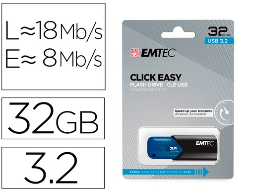 [166609] Memoria emtec usb 3.2 click easy 32 gb azul