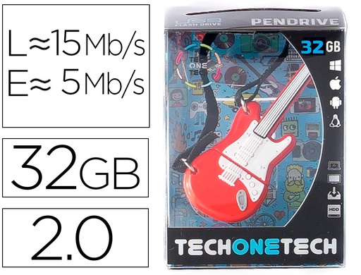 [161859] Memoria usb tech on tech guitarra red one 32 gb