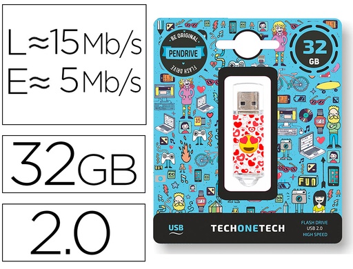 [161831] Memoria usb tech on tech emojitech heart eyes 32 gb