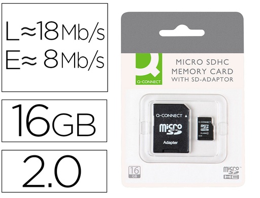 [72649] Memoria sd micro q-connect flash 16 gb clase 6 con adaptador